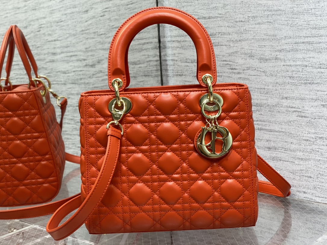 Medium Lady Dior Bag Orange Cannage Lambskin